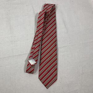 Christian Dior Silk Poyester Necktie Red Gold Stripe Men's Tie New York Paris